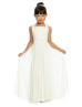 Square Neck Beaded Ivory Pleated Chiffon Junior Bridesmaid Dress